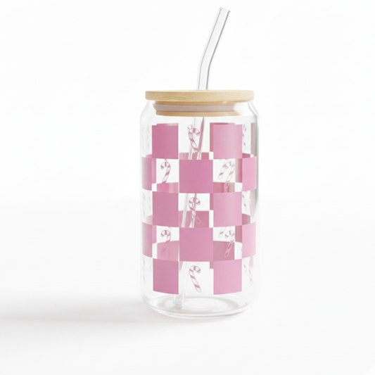 16 oz Pink Peppermint Glass